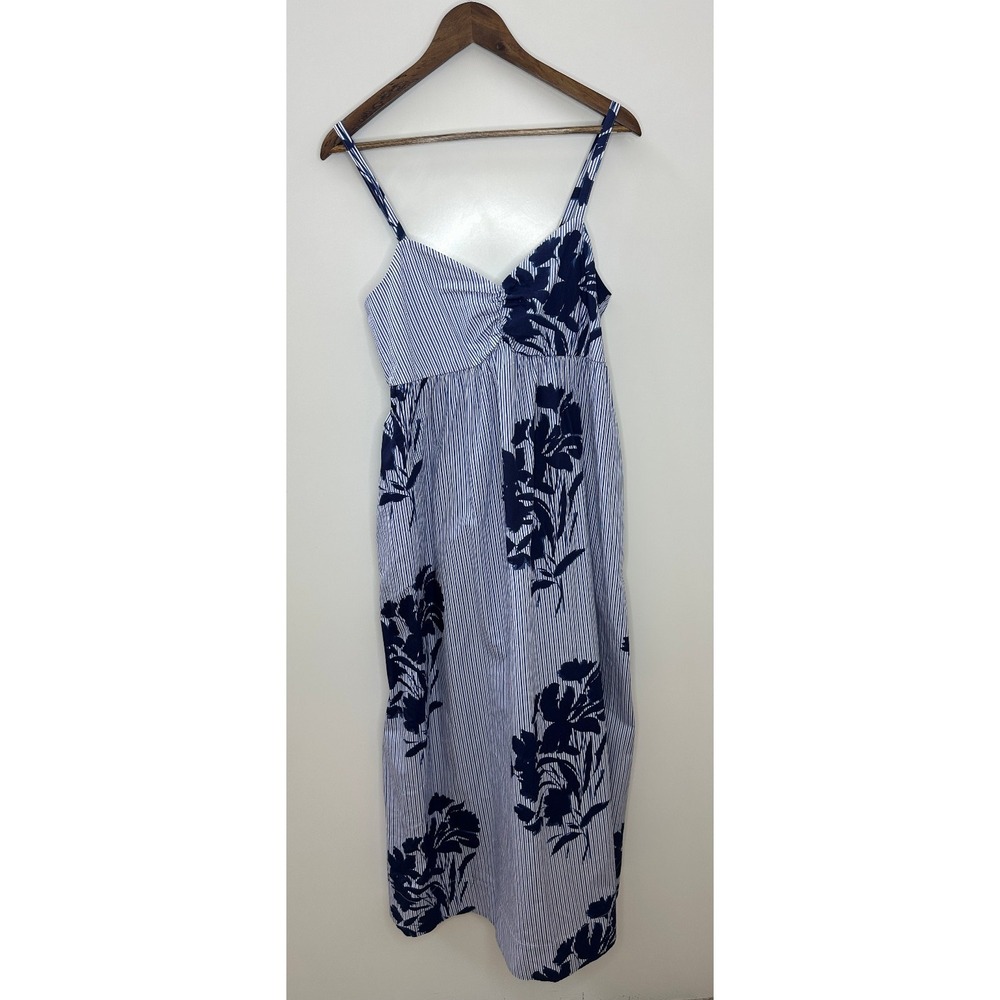 NWT Abercrombie & Fitch Sweetheart Babydoll Maxi Dress Blue Floral Striped M Med - Picture 2 of 12